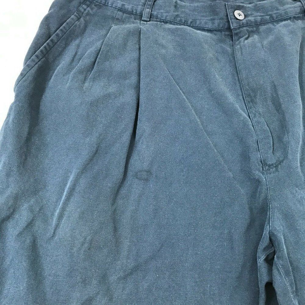 Bobby Chan Silk Blend Shorts Blue Pleated Front - Picture 4 of 11